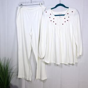 Serenada White Cotton PJ Set Red Floral 16W Cottagecore